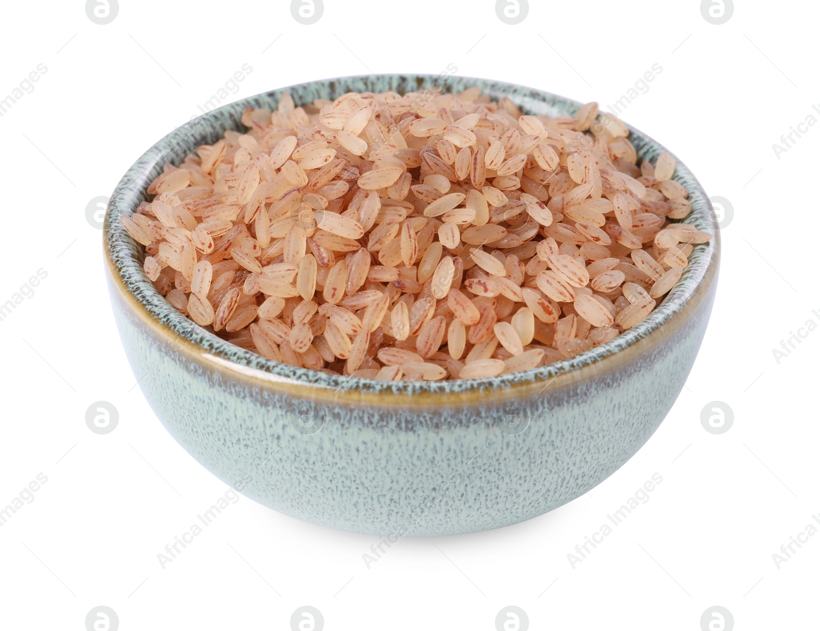 Photo of Raw organic matta rice in bowl isolated on white