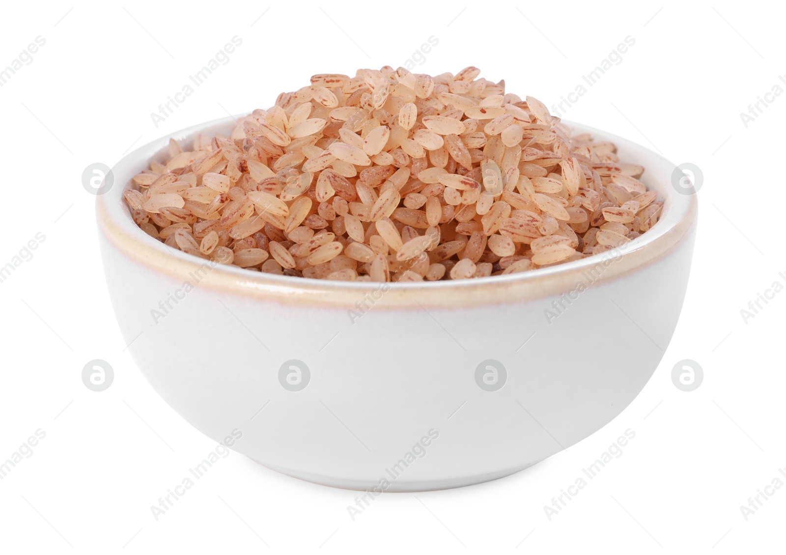 Photo of Raw organic matta rice in bowl isolated on white