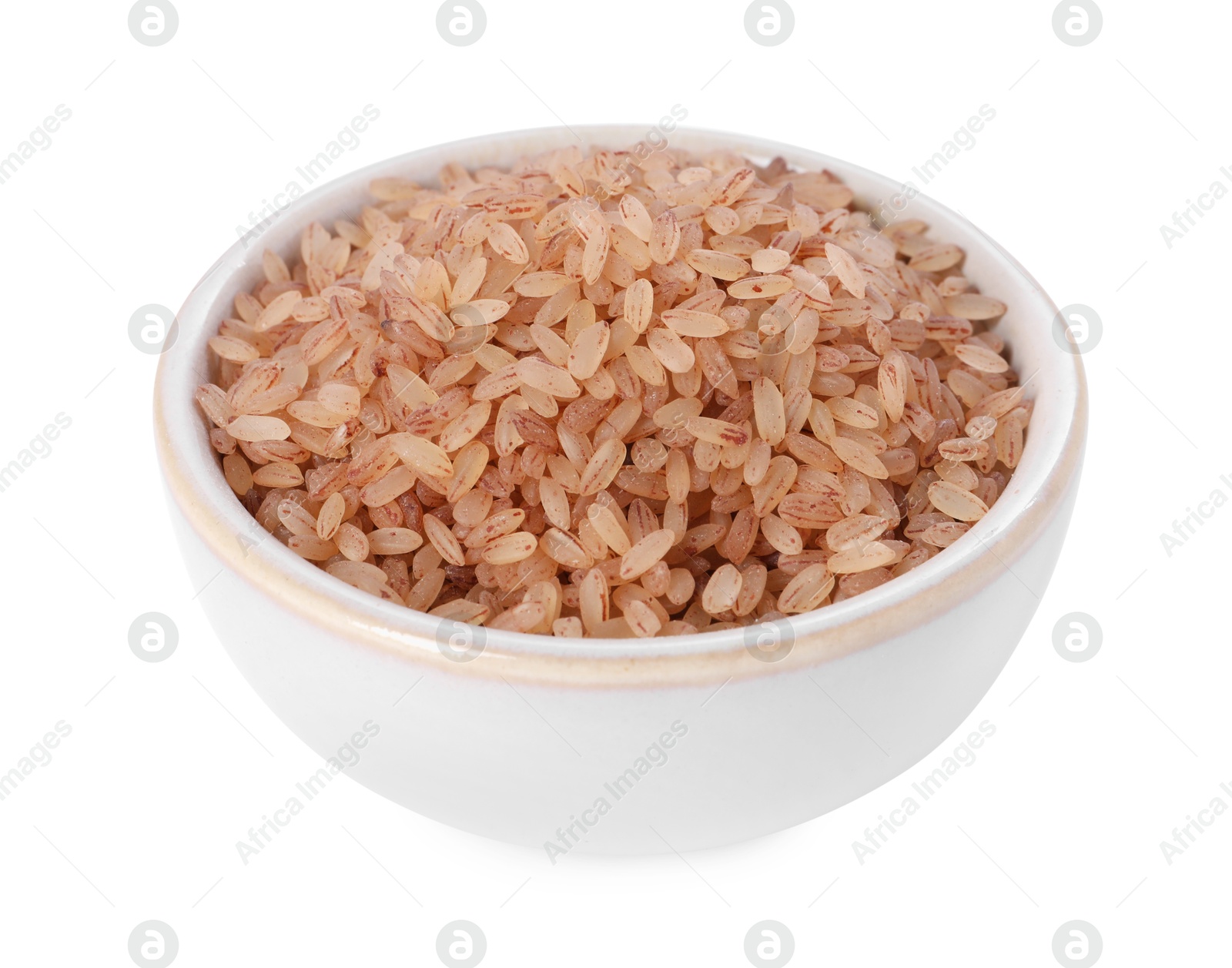 Photo of Raw organic matta rice in bowl isolated on white