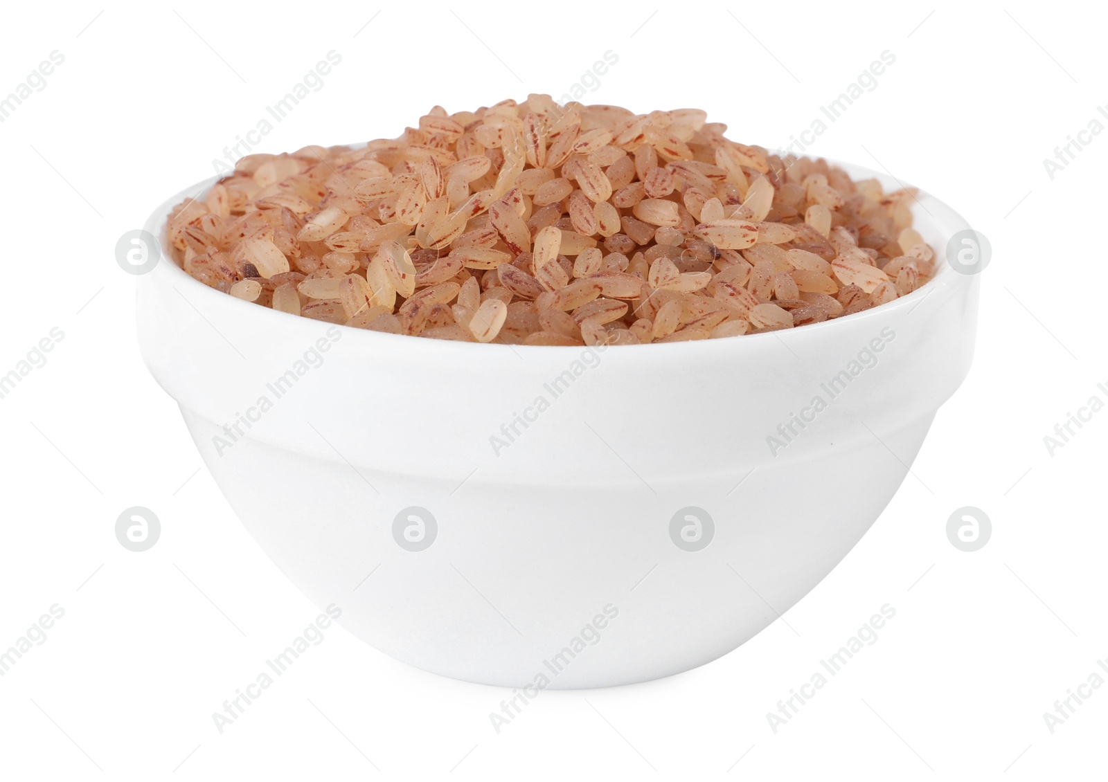 Photo of Raw organic matta rice in bowl isolated on white