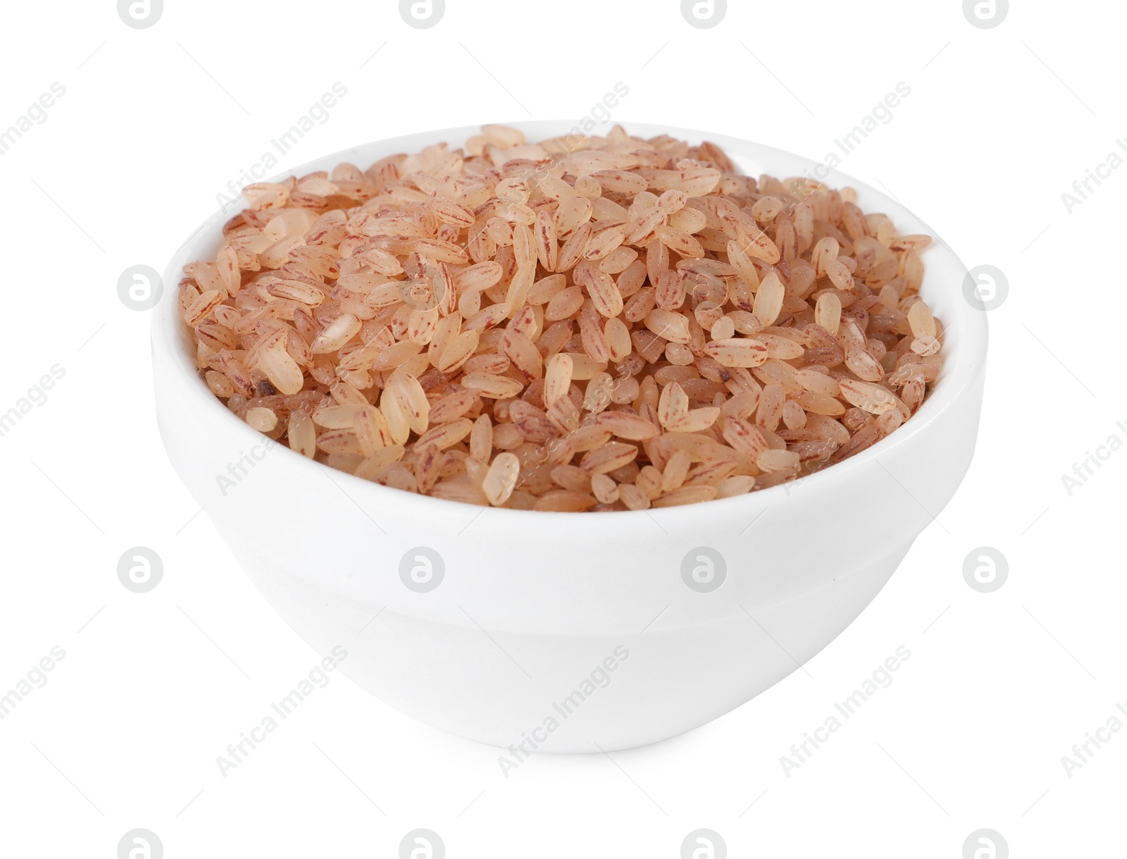 Photo of Raw organic matta rice in bowl isolated on white