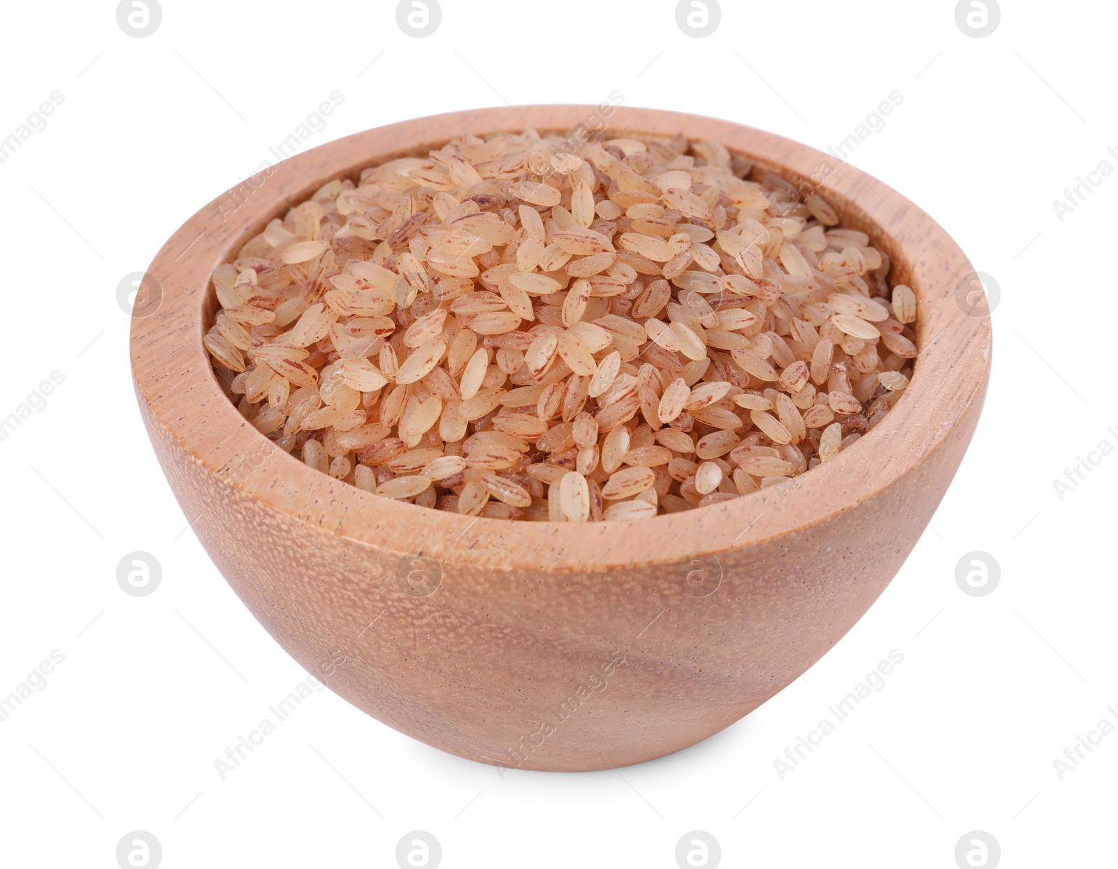 Photo of Raw organic matta rice in bowl isolated on white