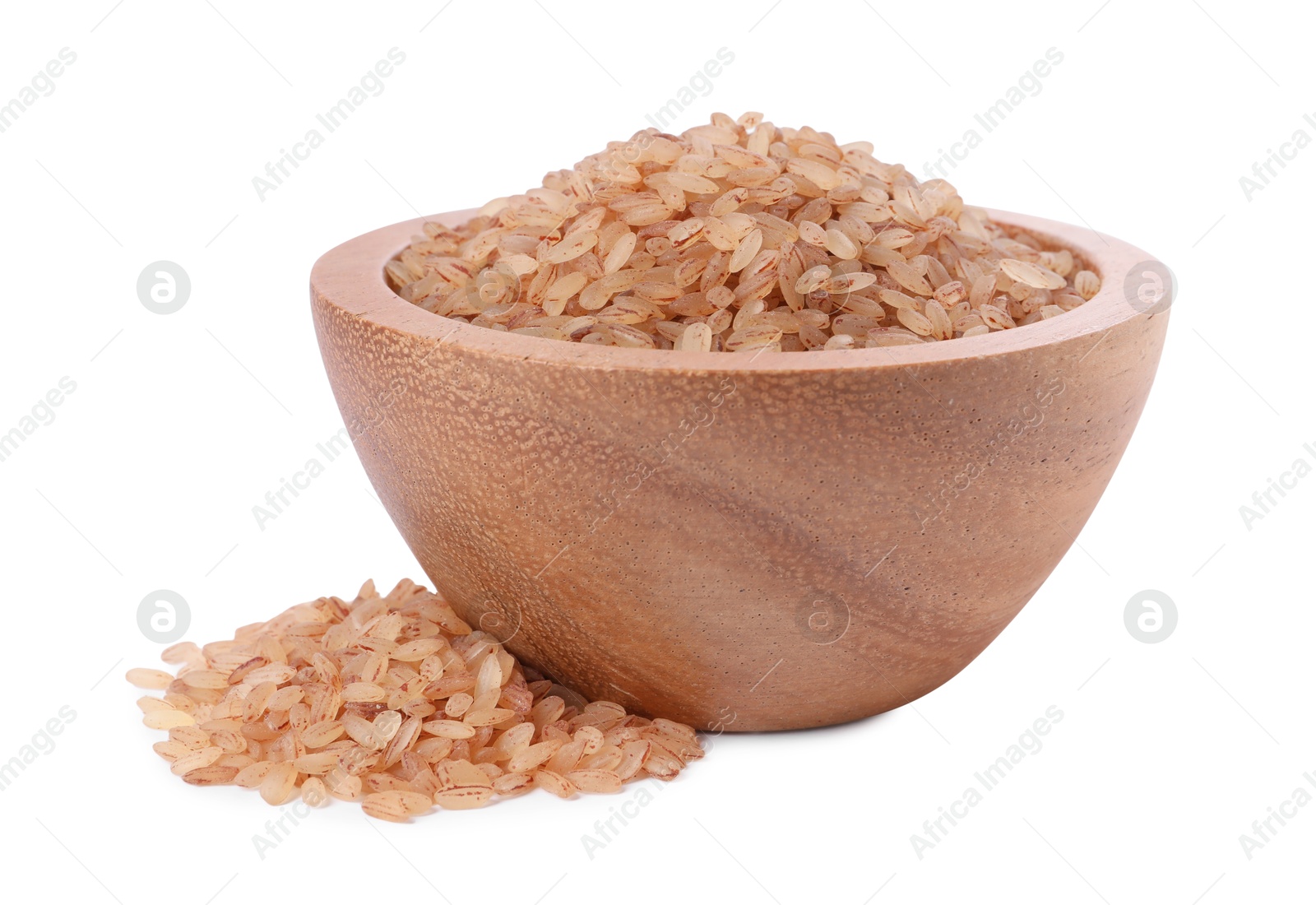 Photo of Raw organic matta rice in bowl isolated on white