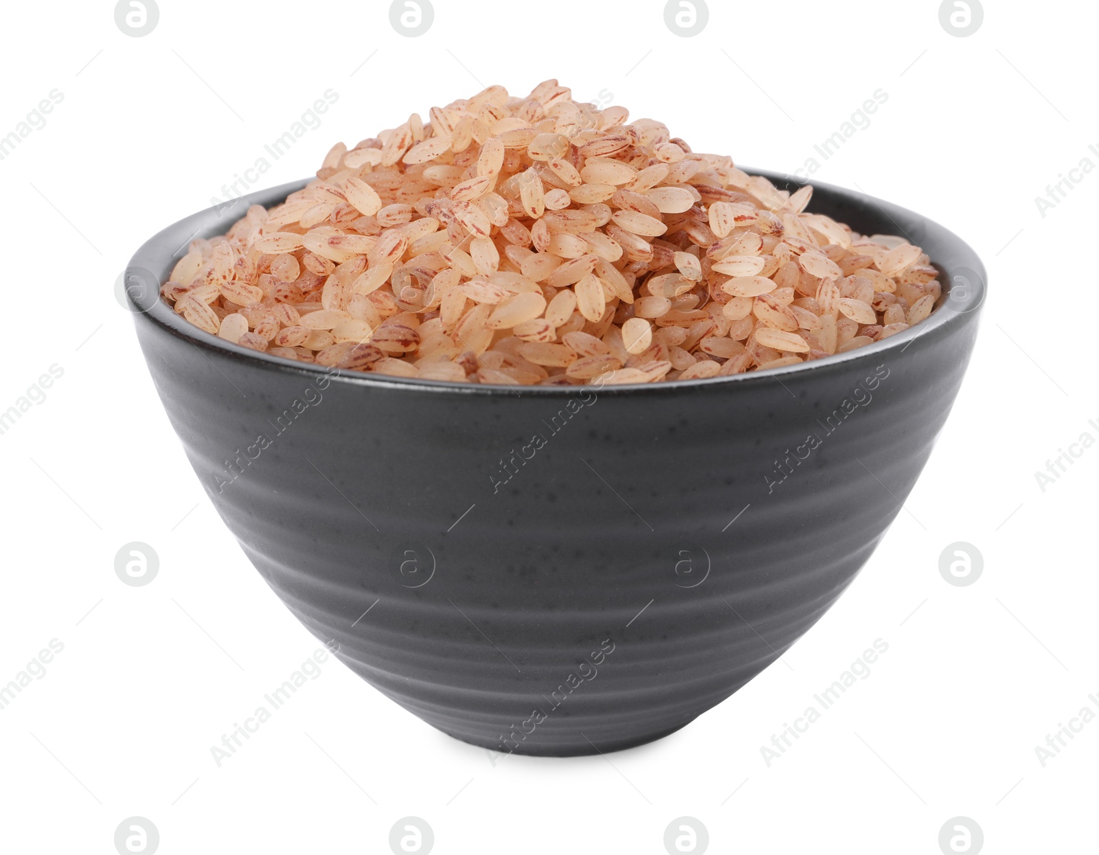 Photo of Raw organic matta rice in bowl isolated on white