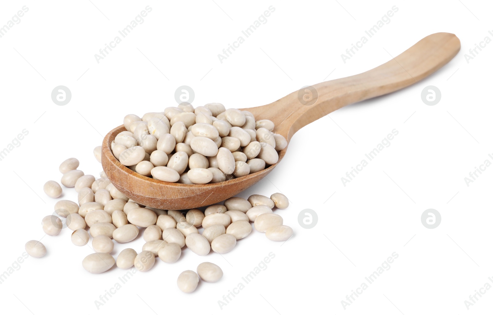 Photo of Dried beans in wooden spoon isolated on white