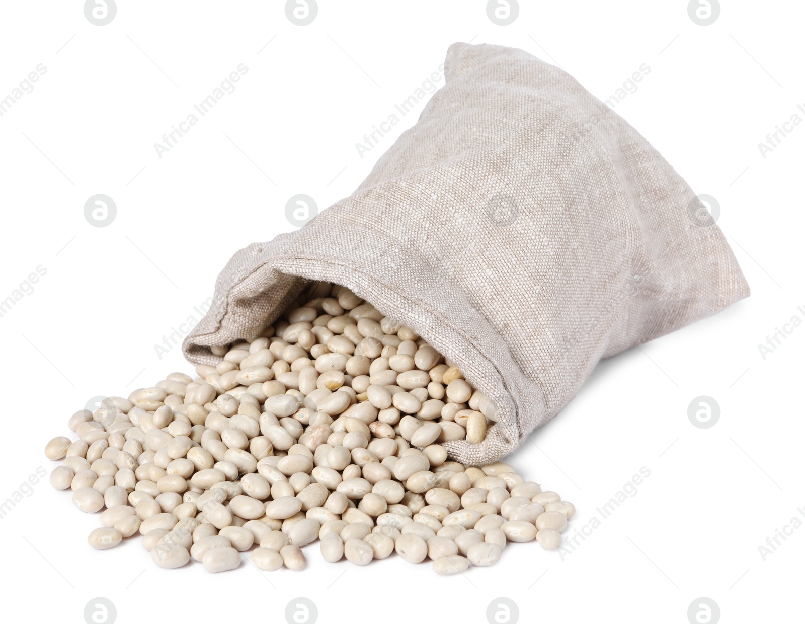 Photo of Dried beans in burlap isolated on white