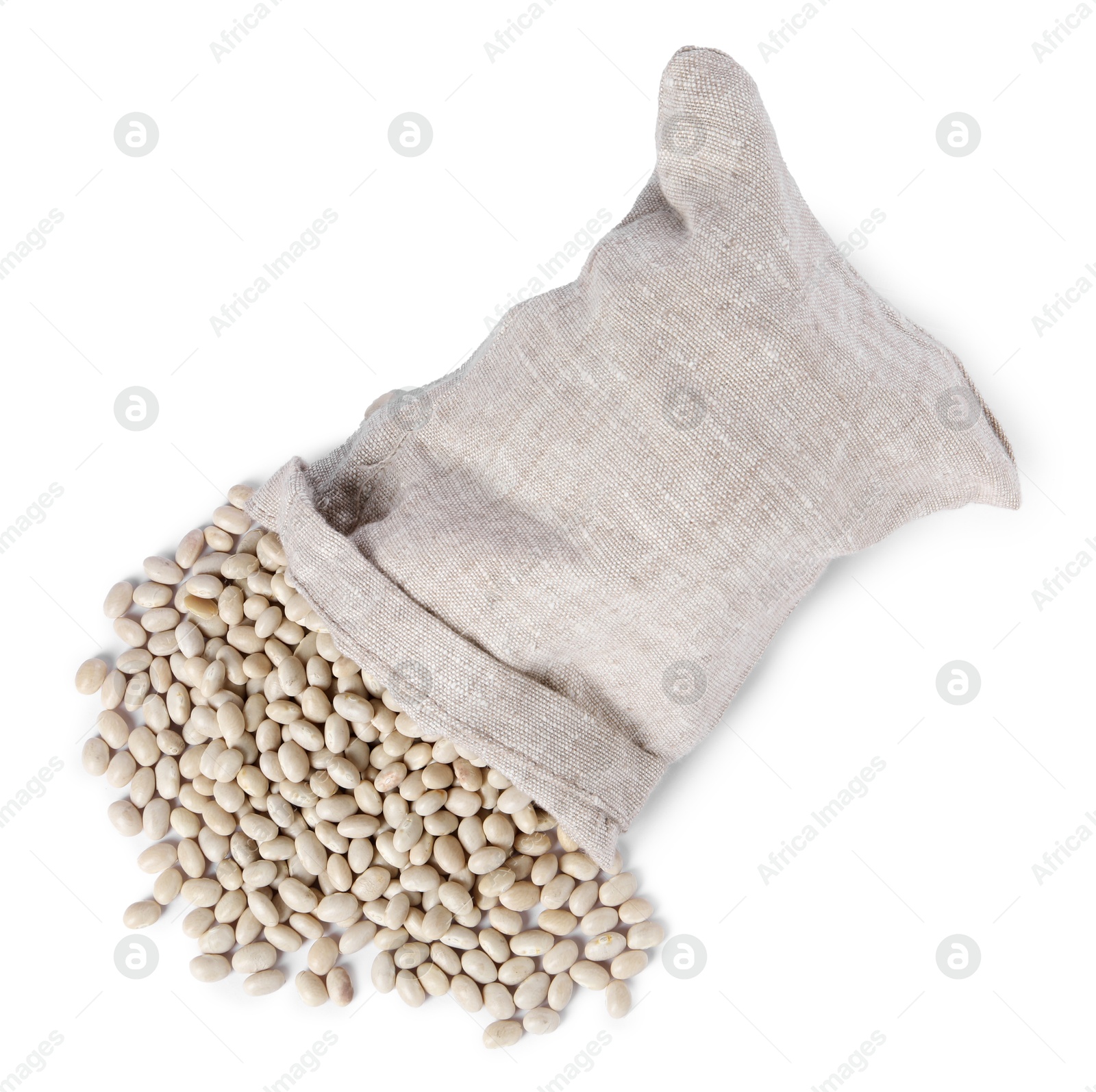 Photo of Dried beans in burlap isolated on white