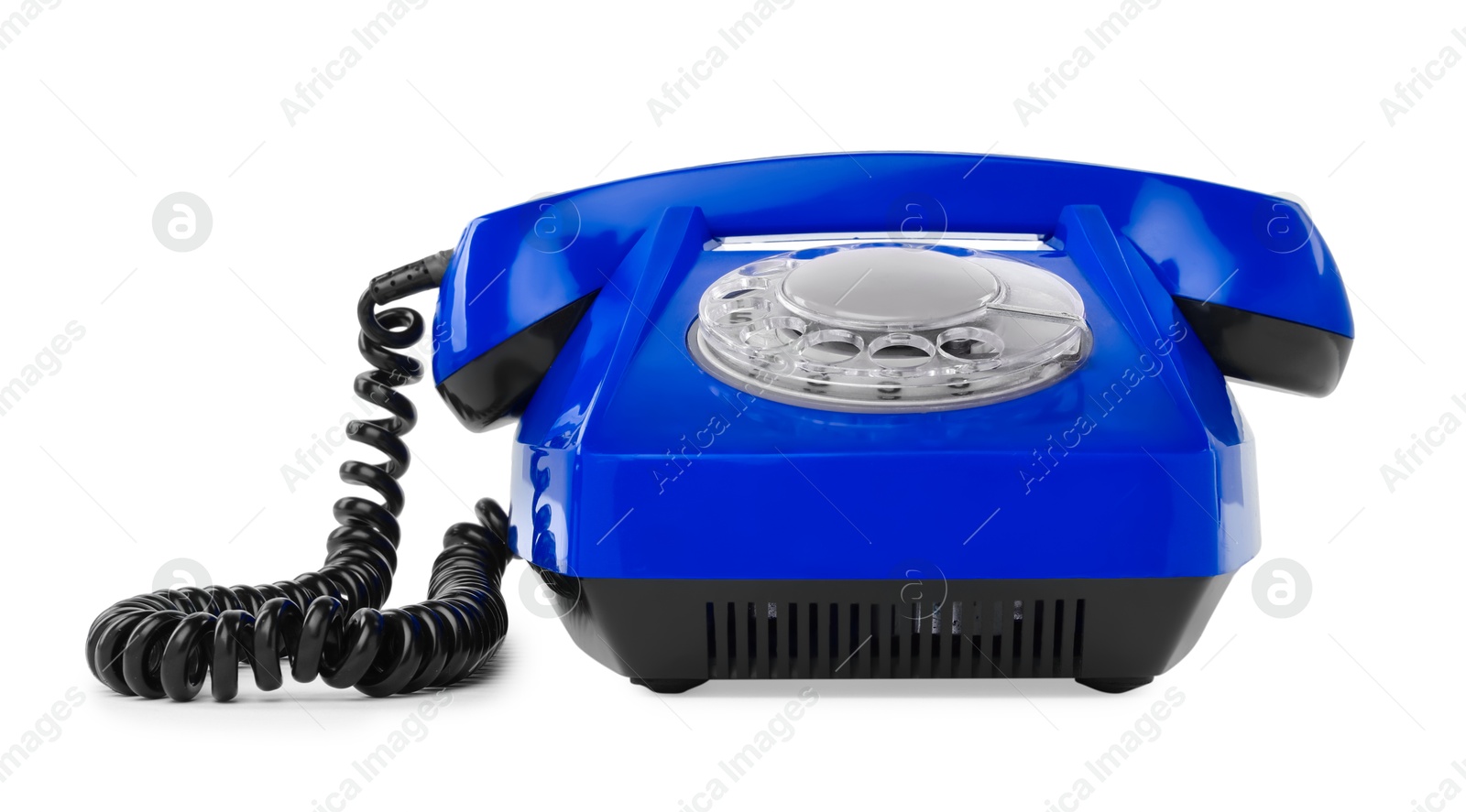 Image of Old blue telephone with rotary dial isolated on white