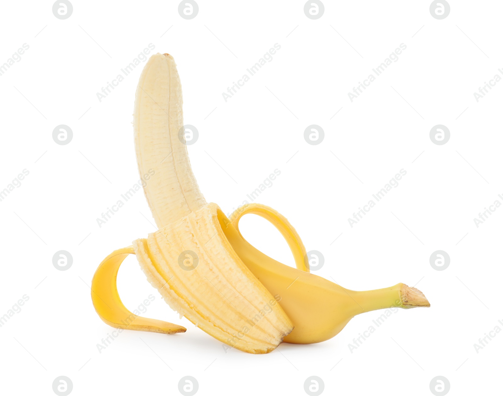 Photo of Peeled delicious ripe banana isolated on white