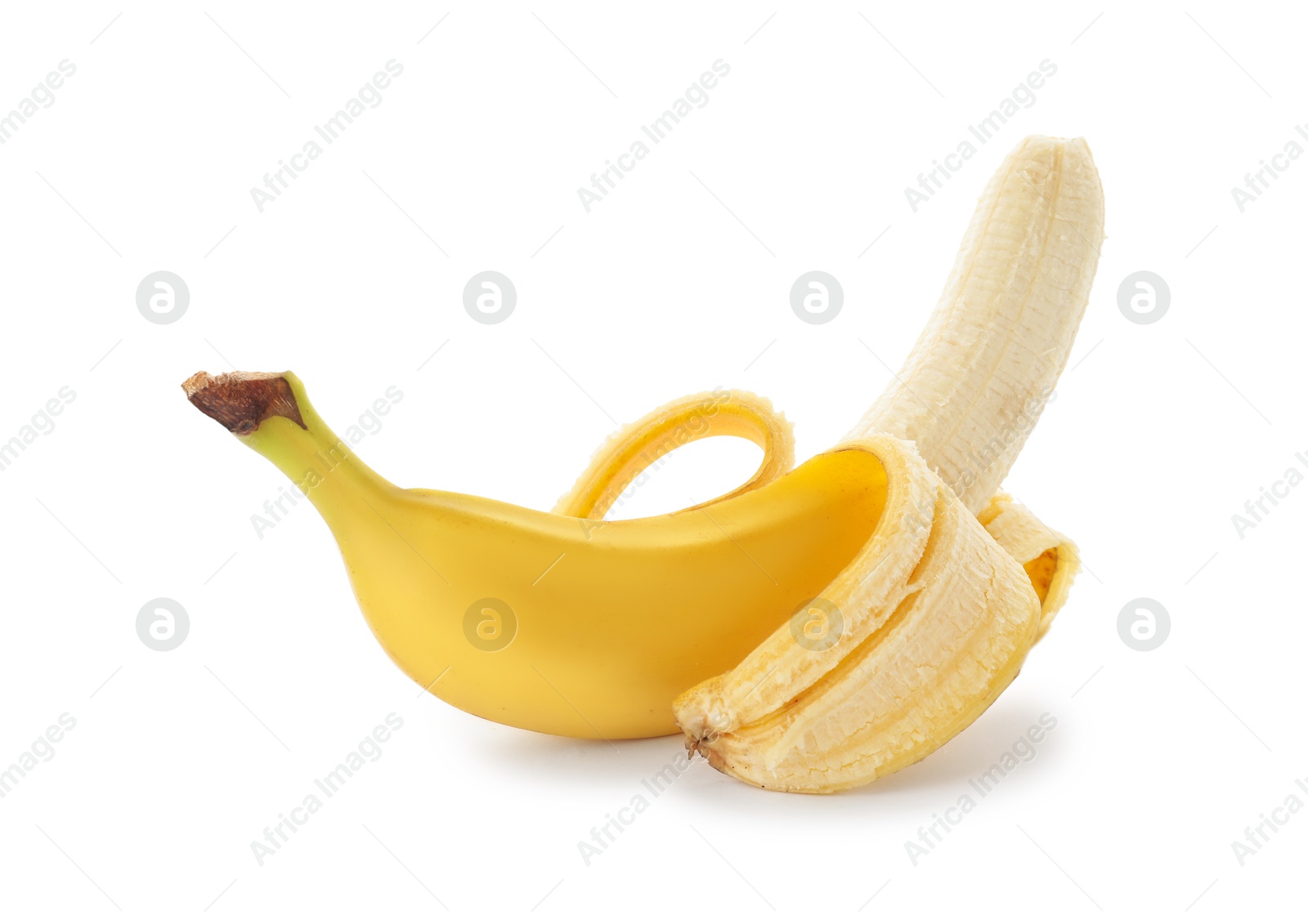 Photo of Peeled delicious ripe banana isolated on white