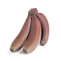 Photo of Delicious red baby bananas on white background