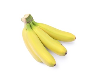 Photo of Cluster of ripe baby bananas on white background