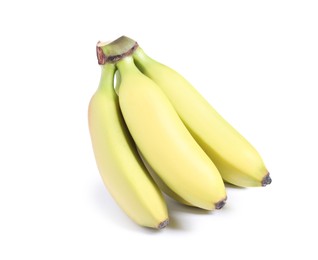 Cluster of ripe baby bananas on white background