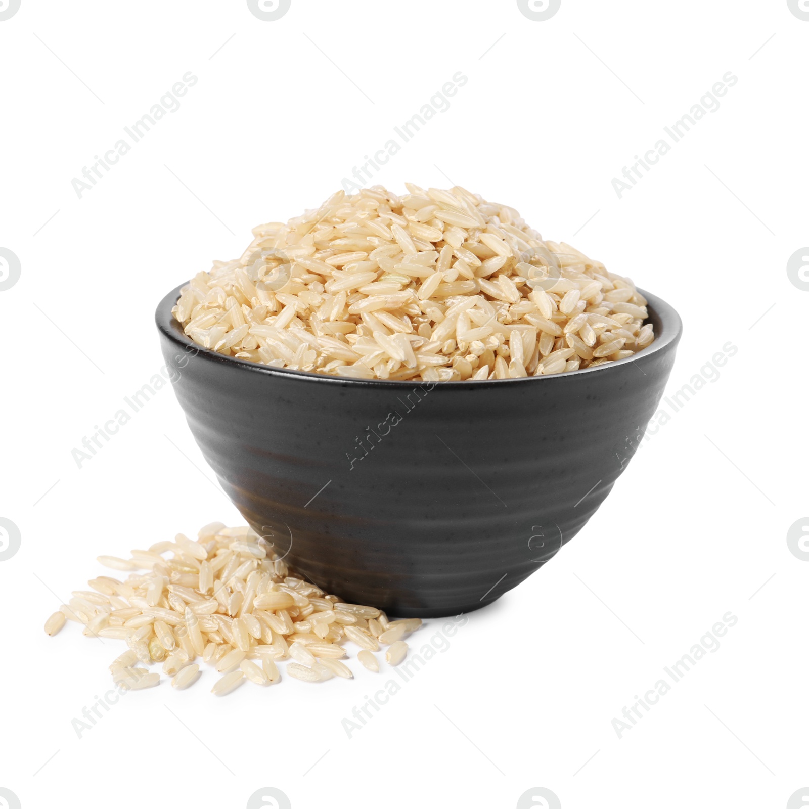 Photo of Raw rice in bowl isolated on white