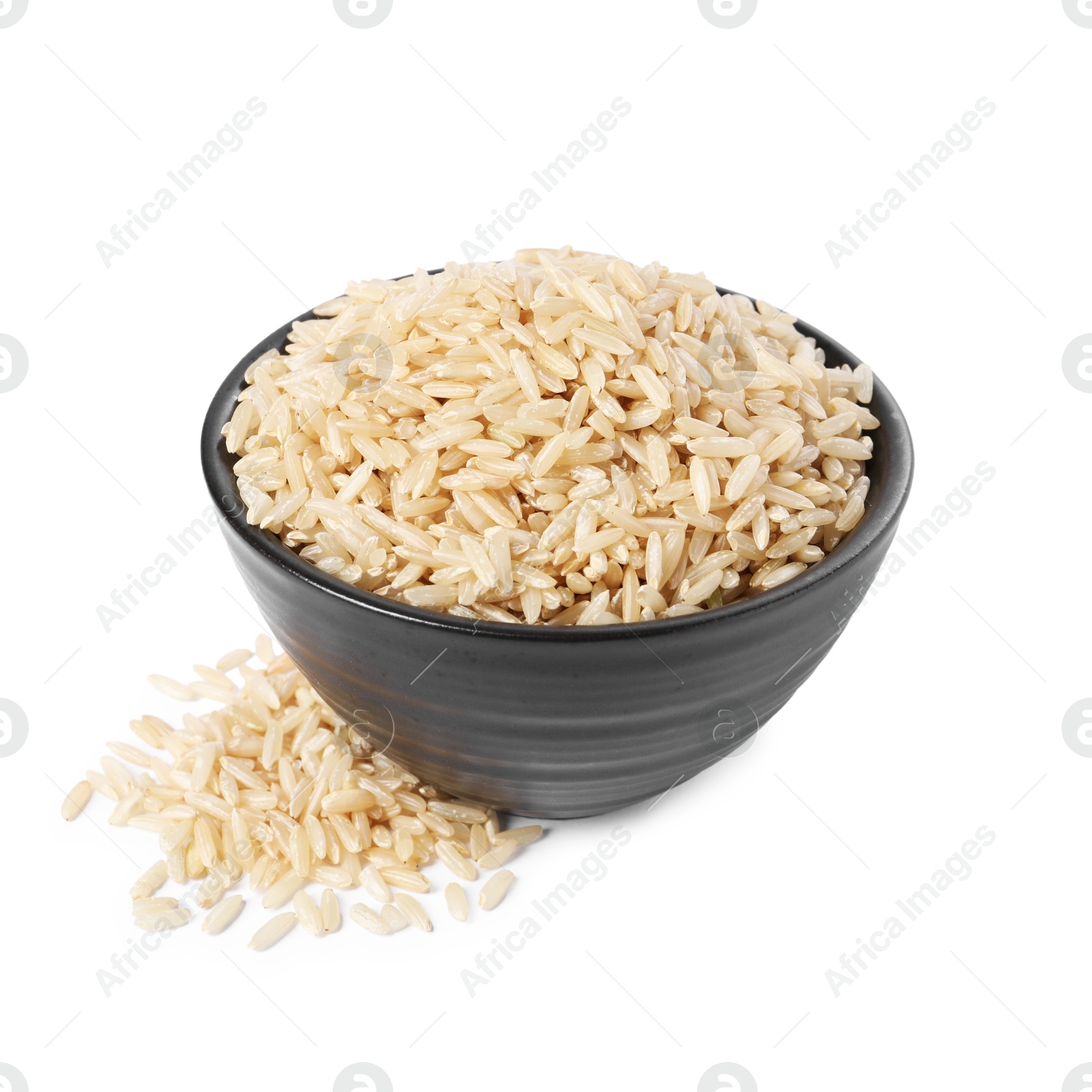 Photo of Raw rice in bowl isolated on white