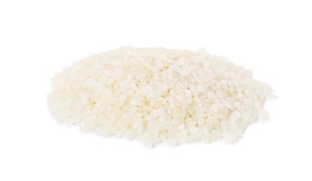 Photo of Heap of raw rice isolated on white