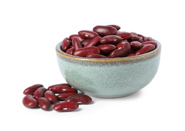 Photo of Dried red beans in bowl isolated on white