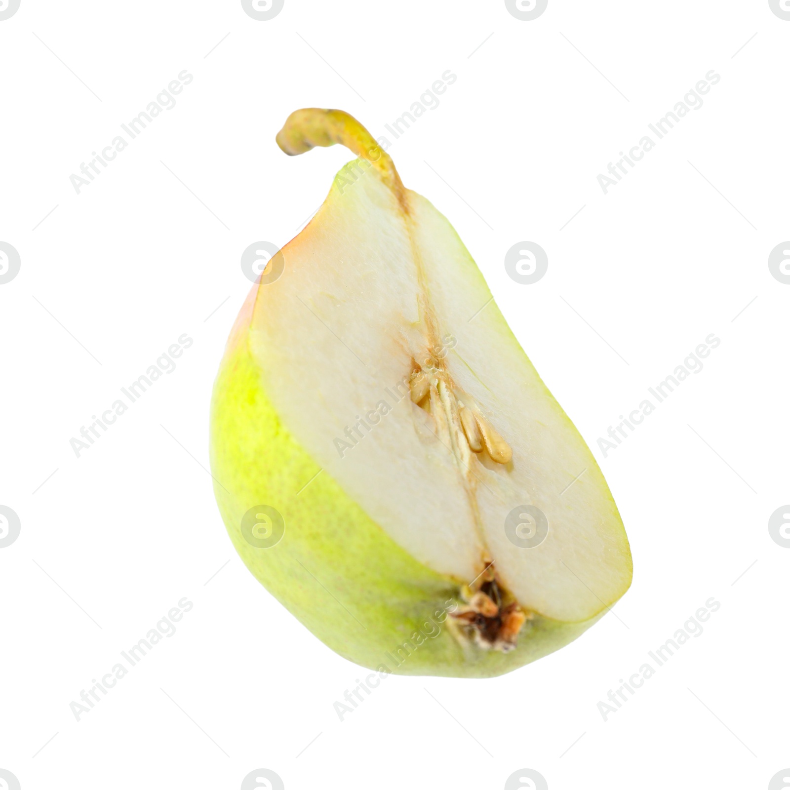 Photo of Cut fresh ripe pear isolated on white