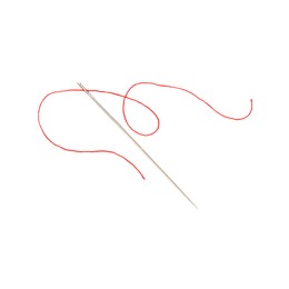 Sewing needle with red thread isolated on white