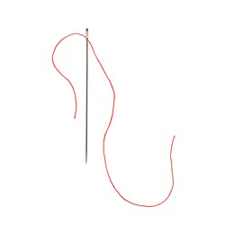 Photo of Sewing needle with red thread isolated on white