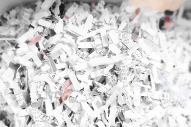 Pile of shredded paper strips, closeup view