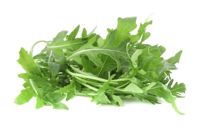 Photo of Pile of fresh arugula leaves isolated on white