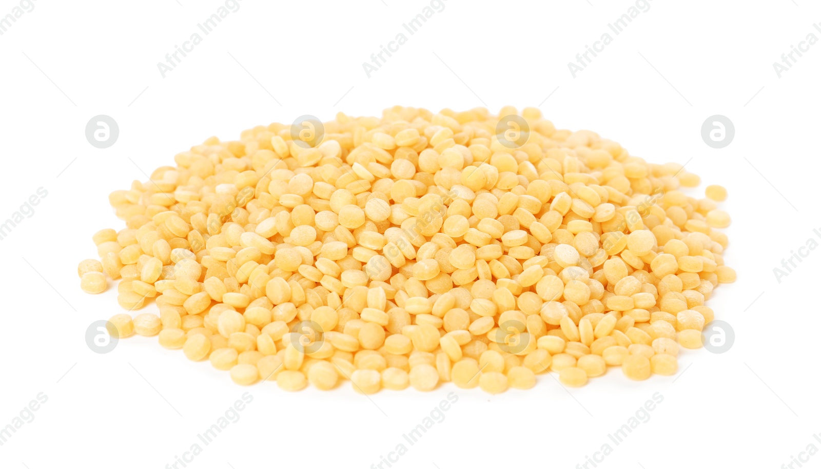 Photo of Heap of raw couscous isolated on white