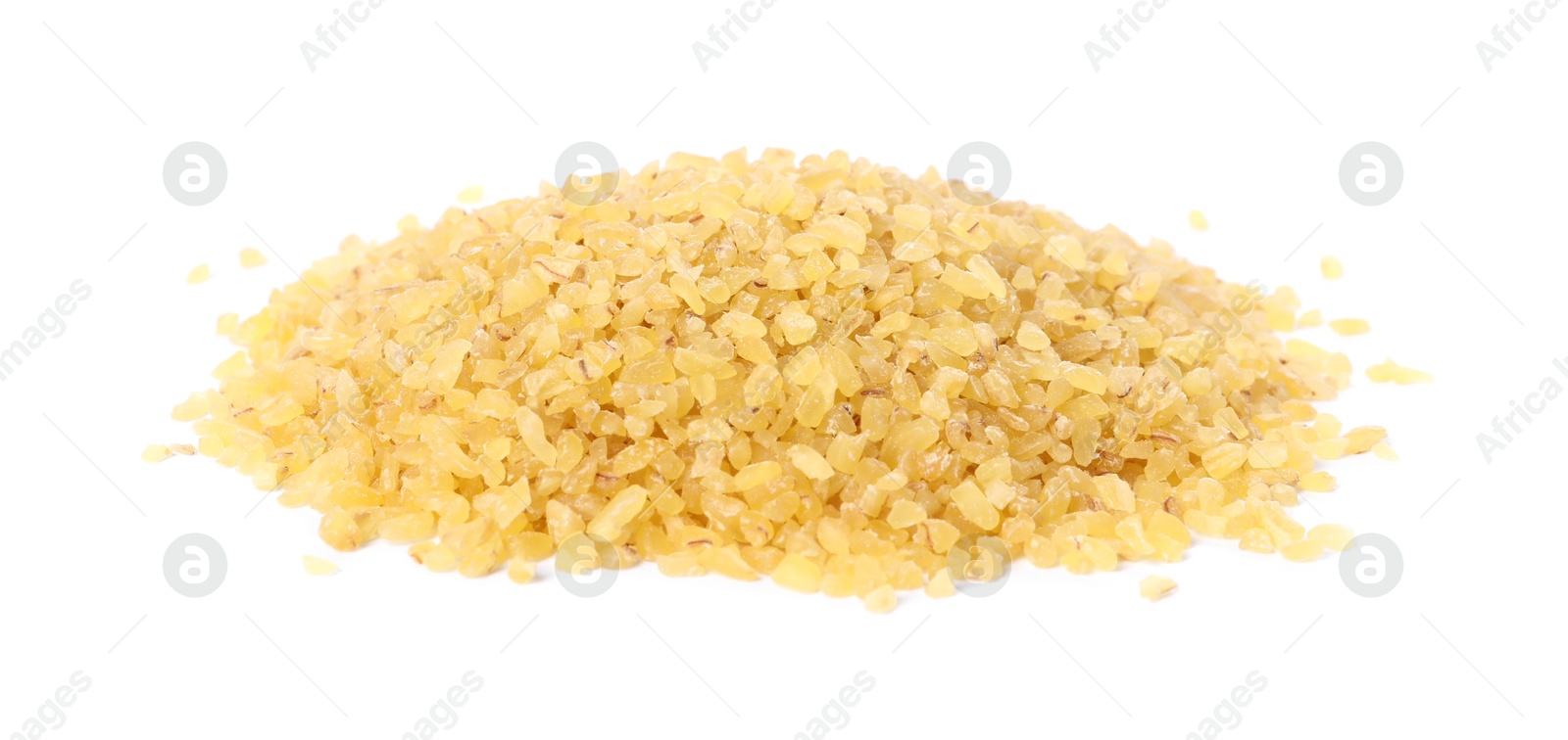 Photo of Heap of raw bulgur isolated on white