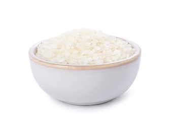 Photo of Raw rice in bowl isolated on white