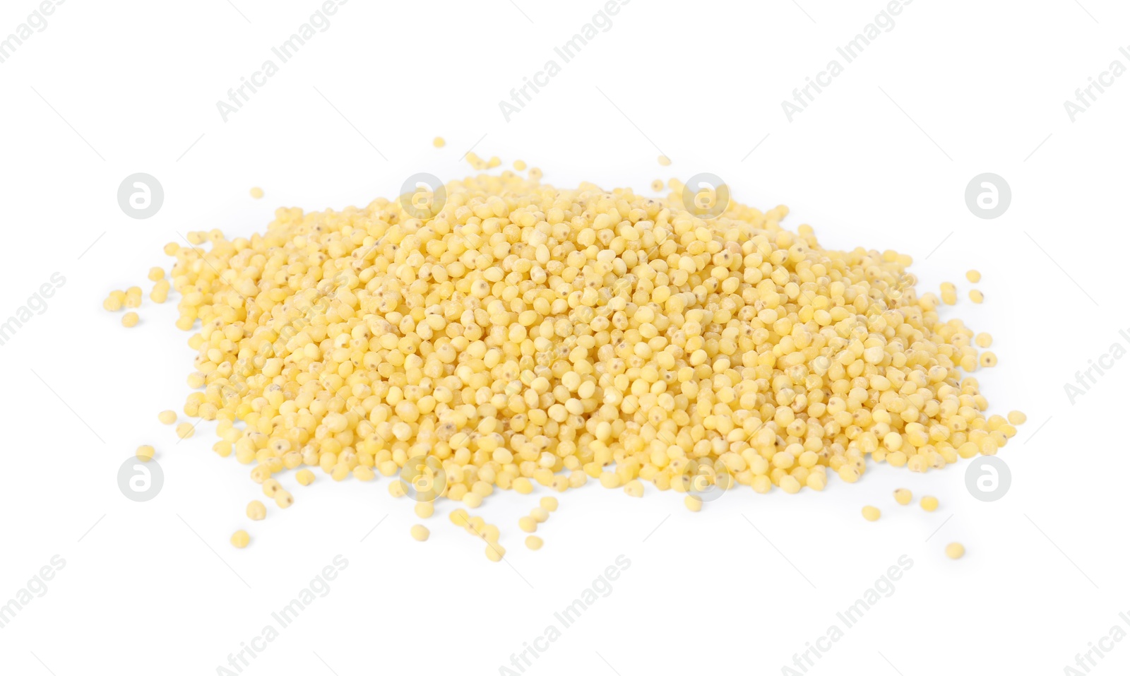 Photo of Pile of raw millet groats isolated on white