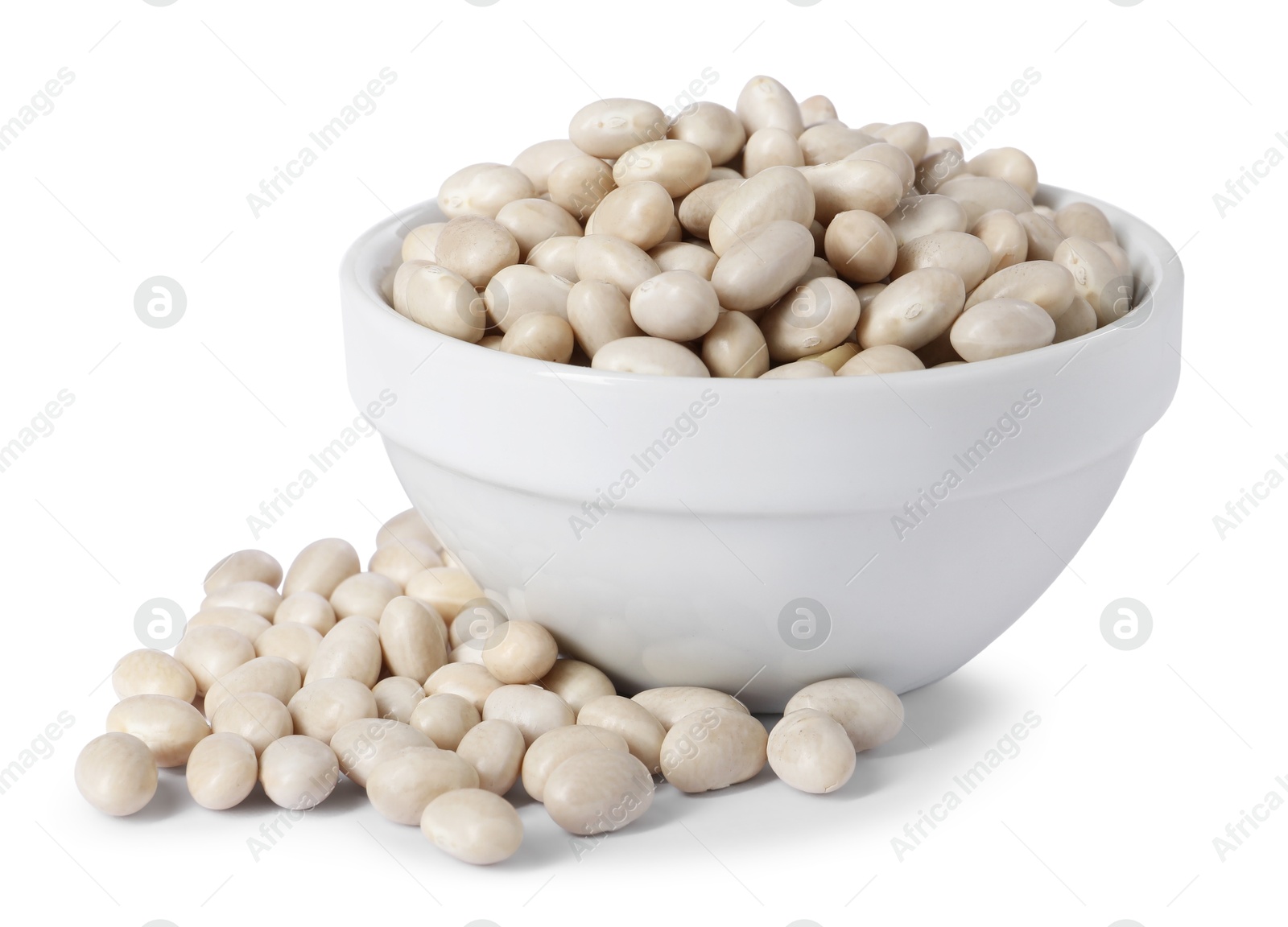 Photo of Dried beans in bowl isolated on white