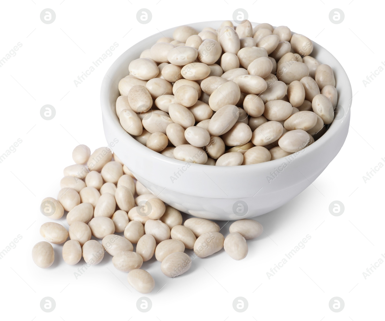 Photo of Dried beans in bowl isolated on white