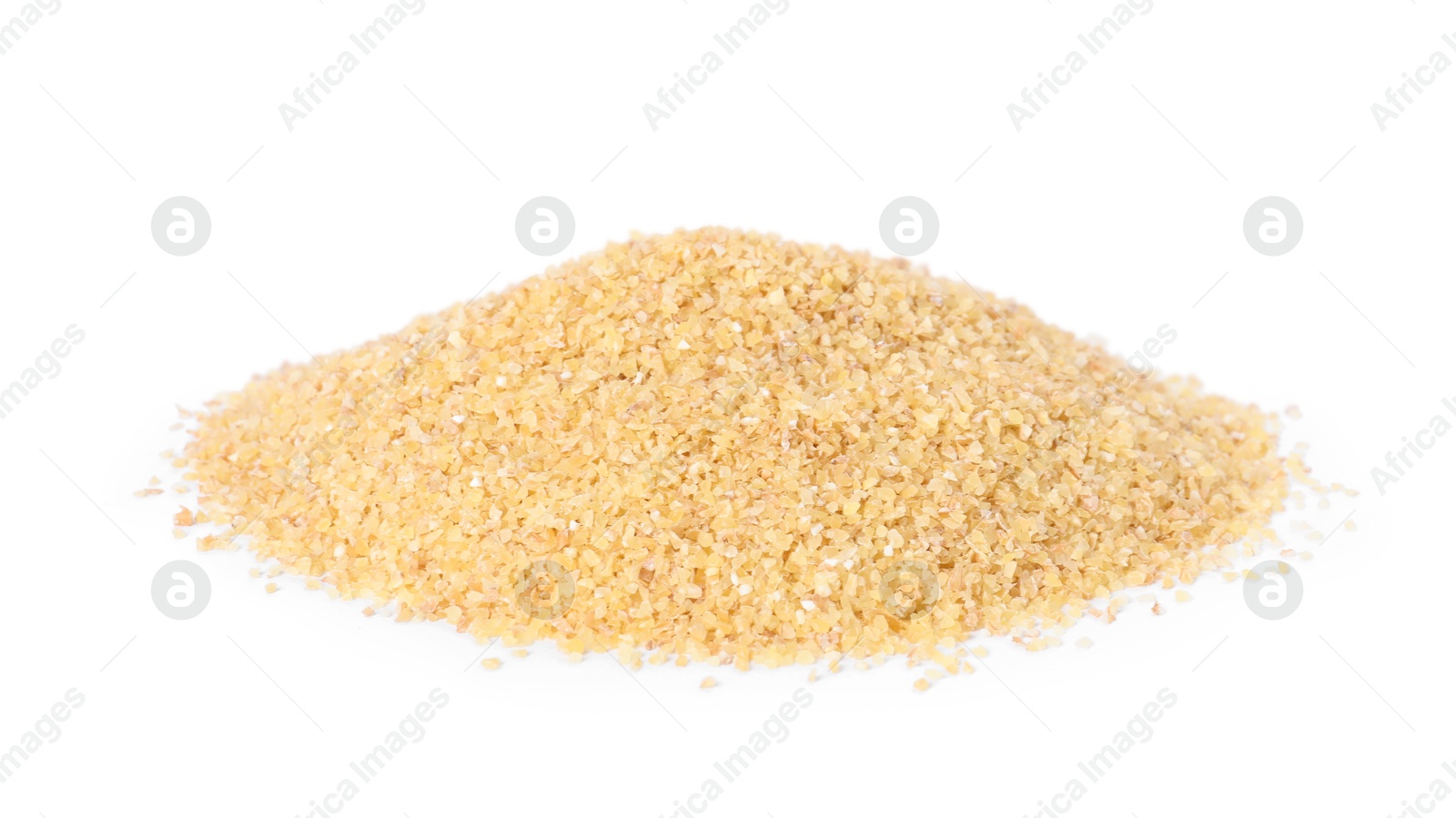 Photo of Pile of raw wheat groats isolated on white