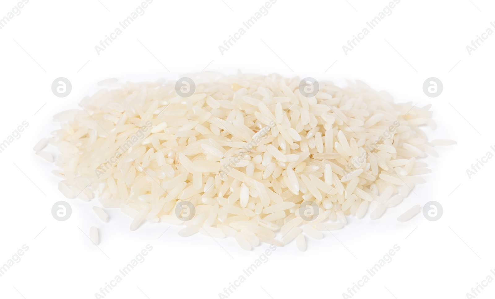 Photo of Pile of raw rice isolated on white