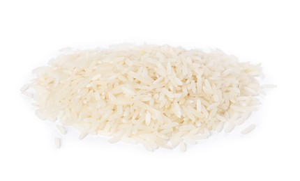 Photo of Pile of raw rice isolated on white