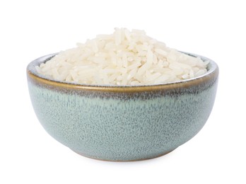 Photo of Raw rice in bowl isolated on white