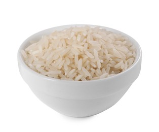 Photo of Raw rice in bowl isolated on white