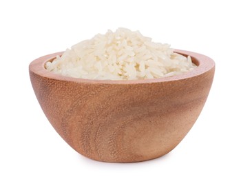 Photo of Raw rice in bowl isolated on white