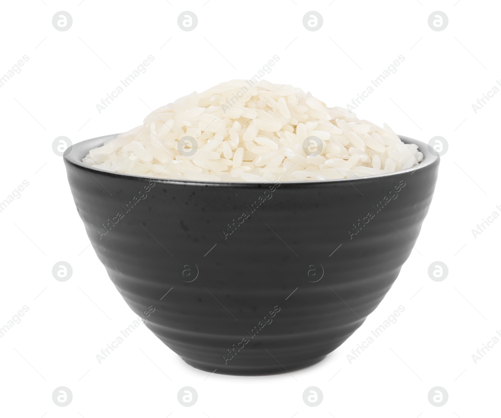 Photo of Raw rice in bowl isolated on white