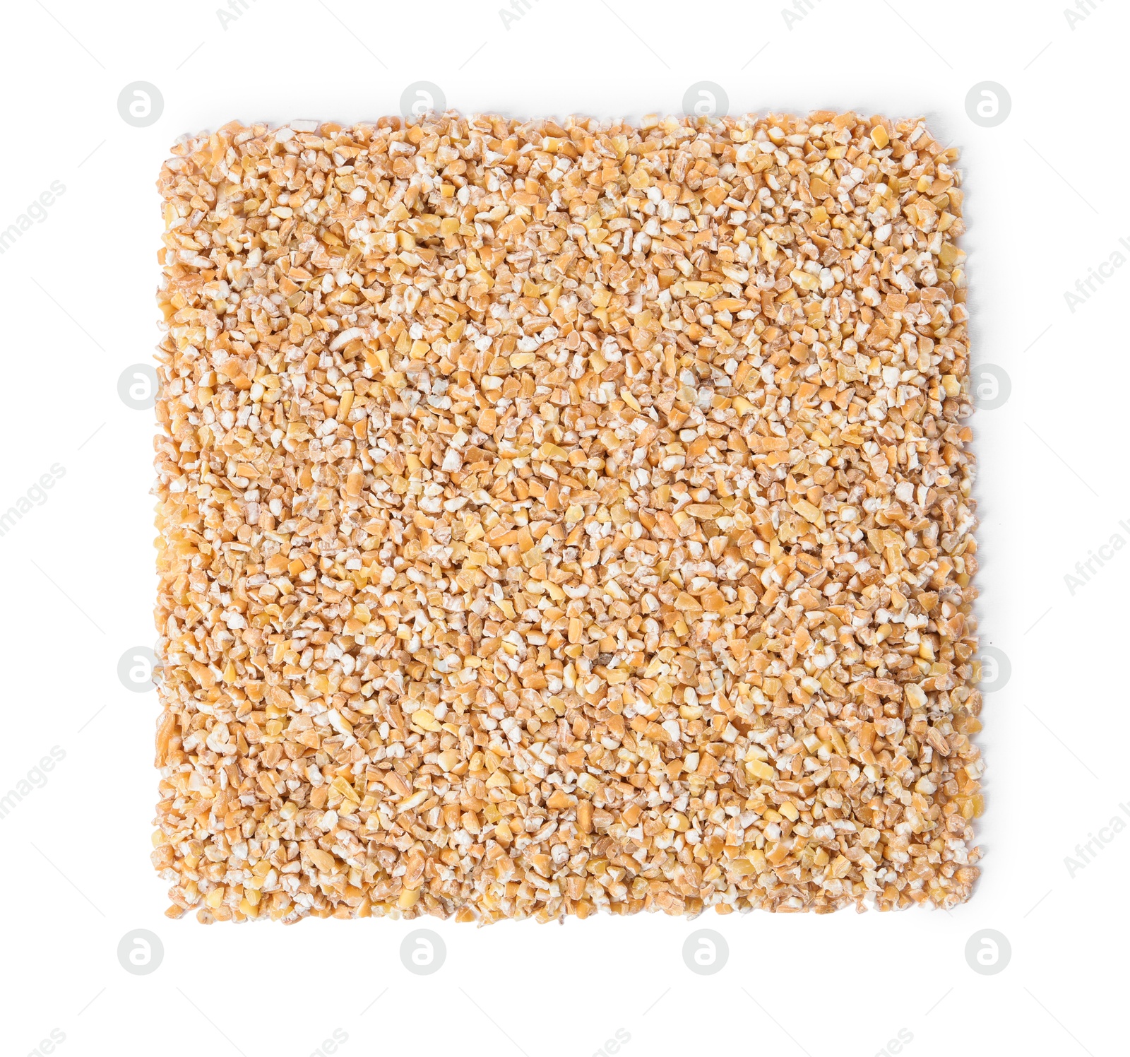 Photo of Raw wheat groats isolated on white, top view