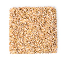 Photo of Raw wheat groats isolated on white, top view