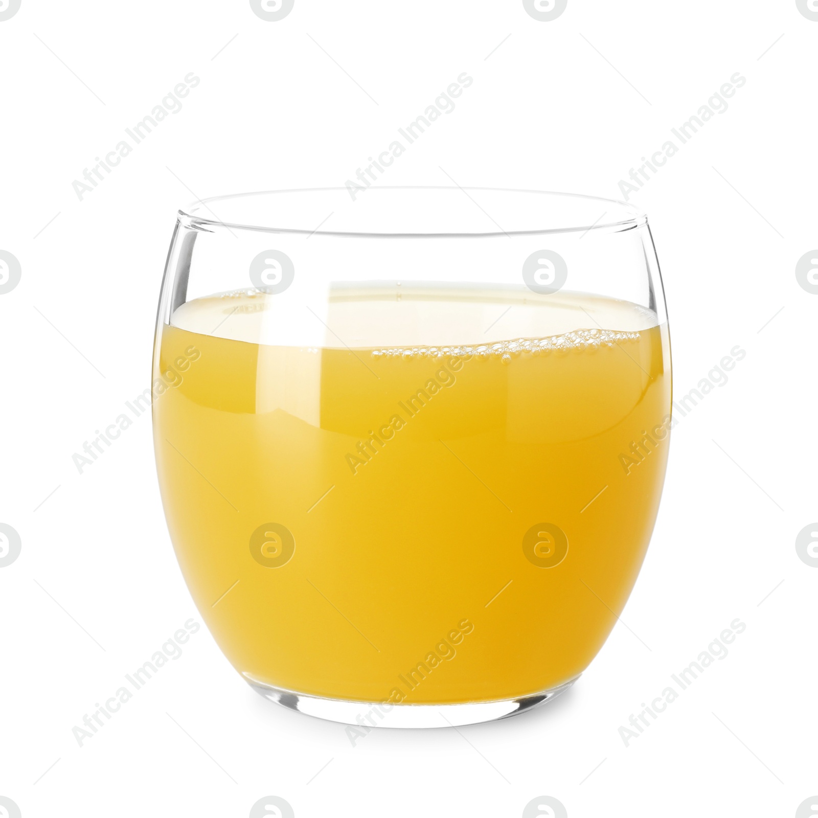 Photo of Glass with tasty pineapple juice isolated on white