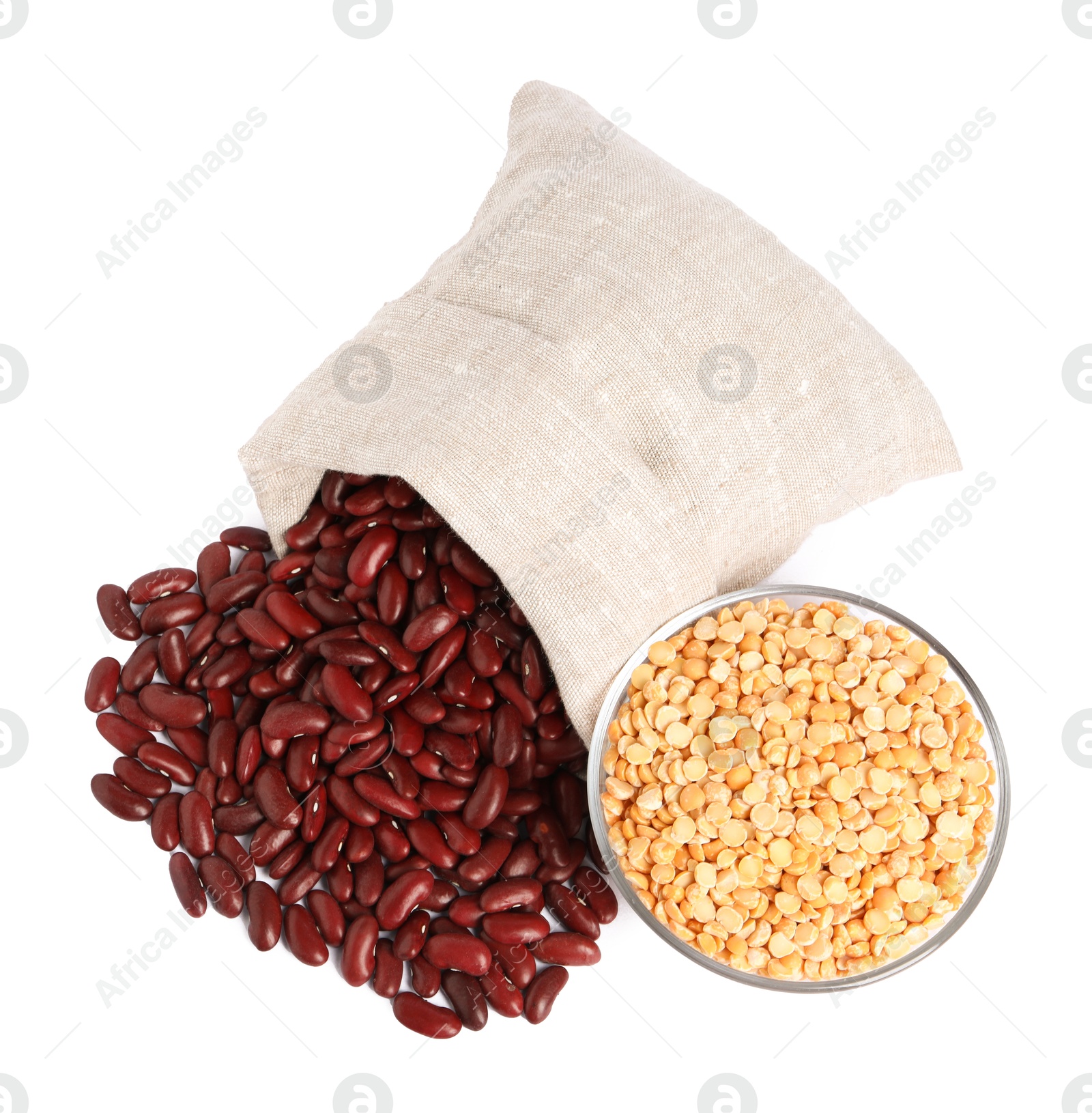 Photo of Different cereal grains isolated on white, top view