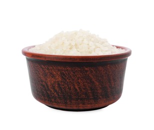 Photo of Raw rice in bowl isolated on white