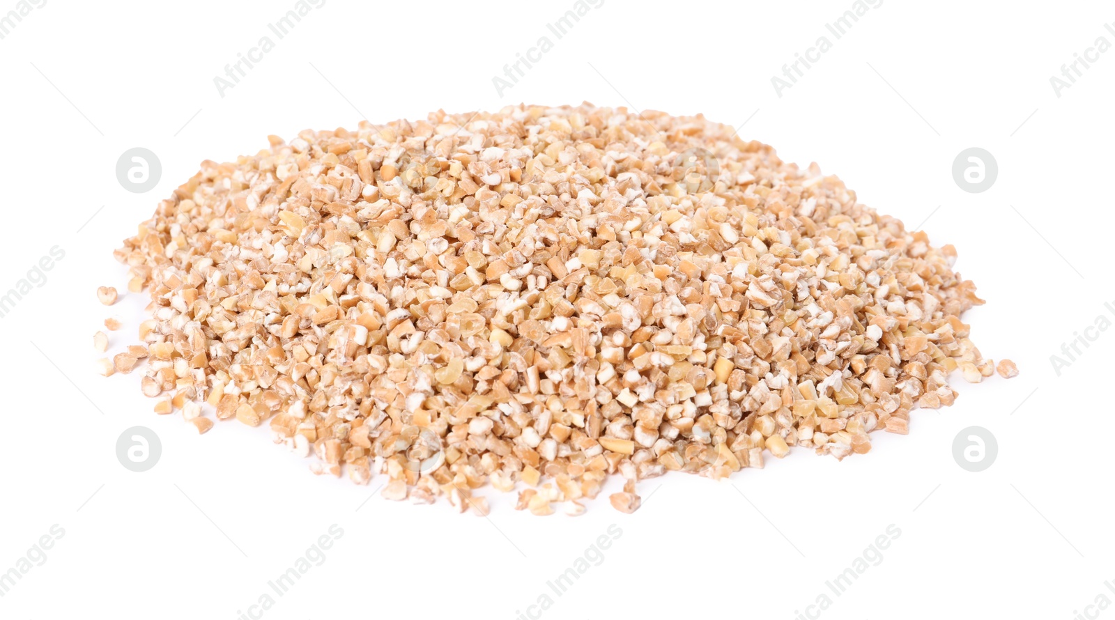 Photo of Heap of dry wheat groats isolated on white