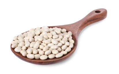 Dried beans in wooden spoon isolated on white