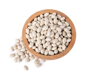 Photo of Dried beans in bowl isolated on white, top view