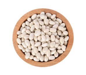 Photo of Dried beans in bowl isolated on white, top view