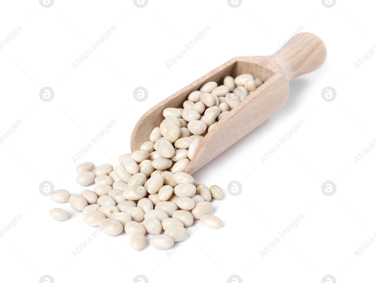 Photo of Dried beans in wooden scoop isolated on white