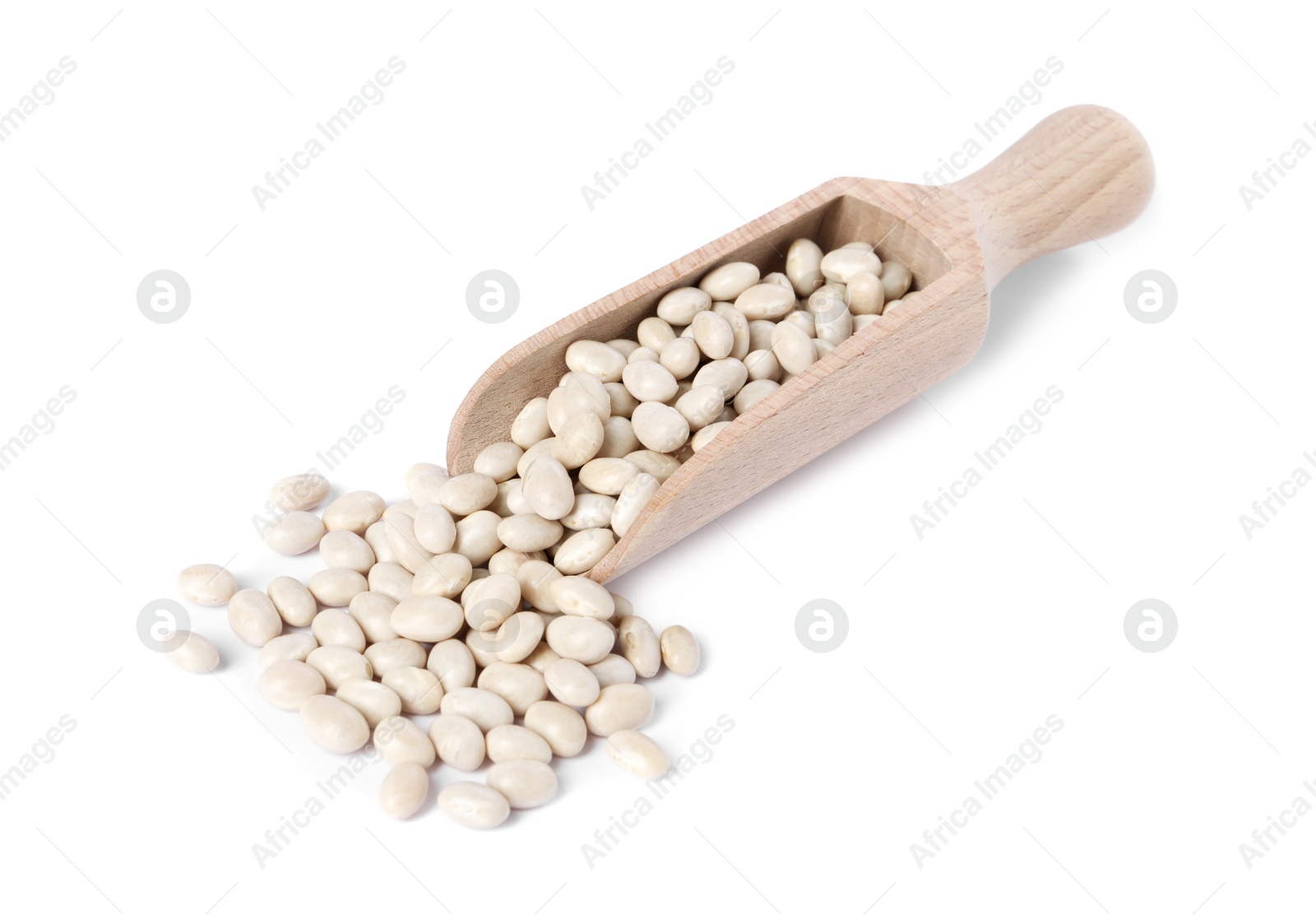 Photo of Dried beans in wooden scoop isolated on white